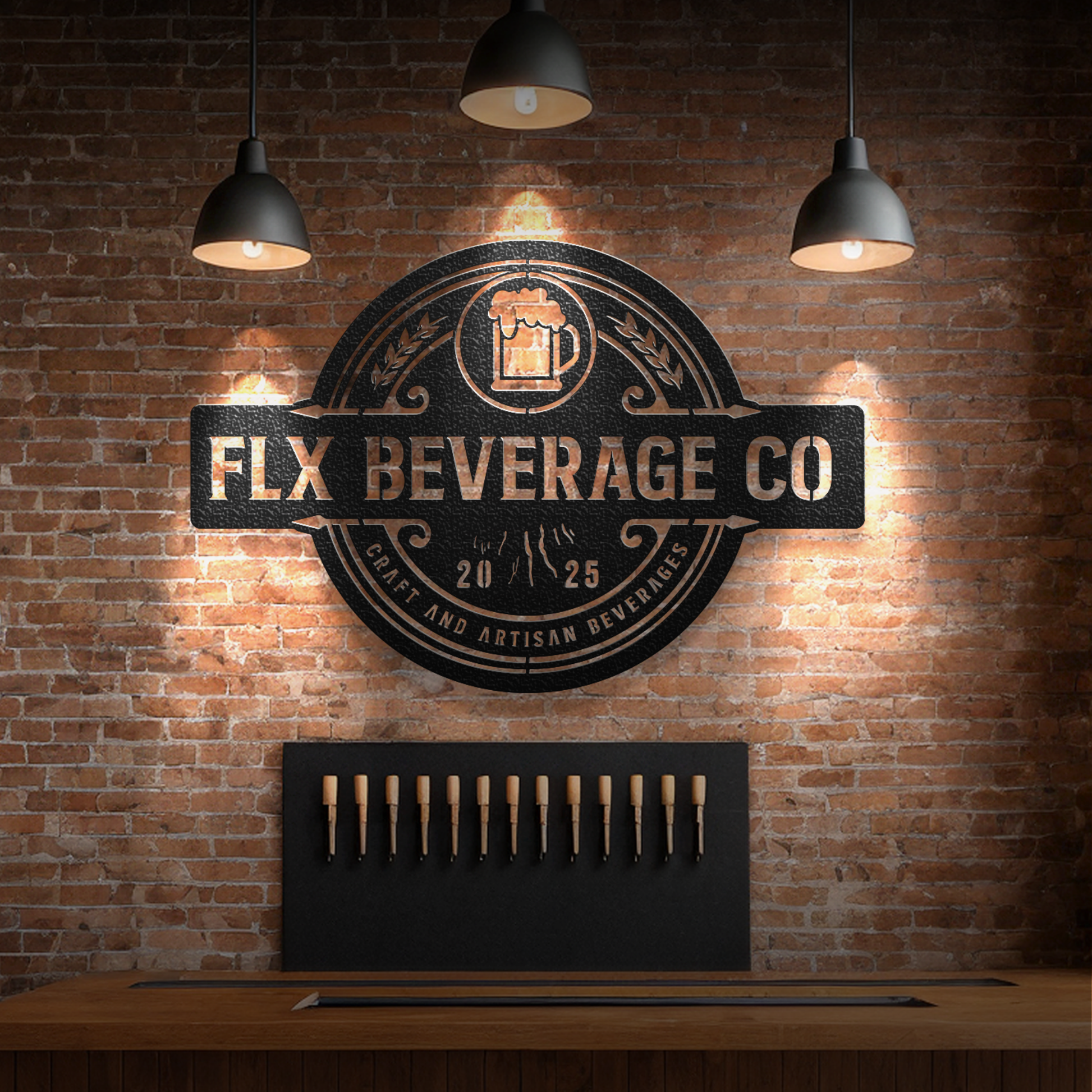 Custom business logo metal sign – brewery wall sign in powder-coated steel, rustic industrial style
